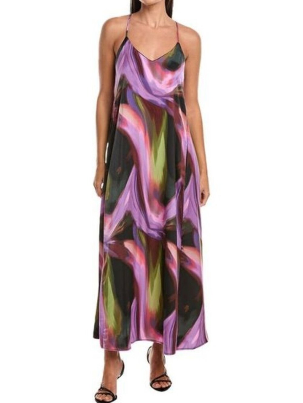 Nicole Miller Multicolor Abstract Slip Maxi Dress Black Lable M